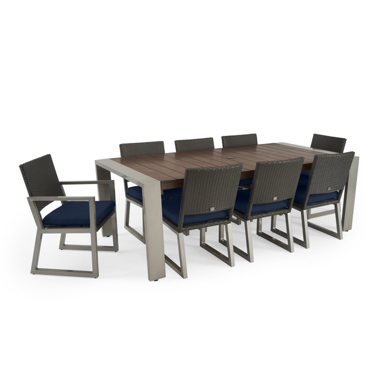 Sameko 8 - Person Metal Patio Dining Set with Rectangular Table , Cushions Included