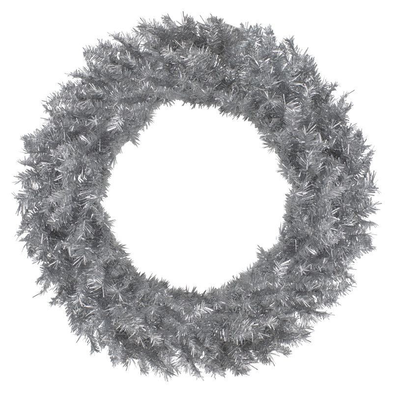 36" Silver Tinsel Artificial Christmas Wreath with Metal Frame