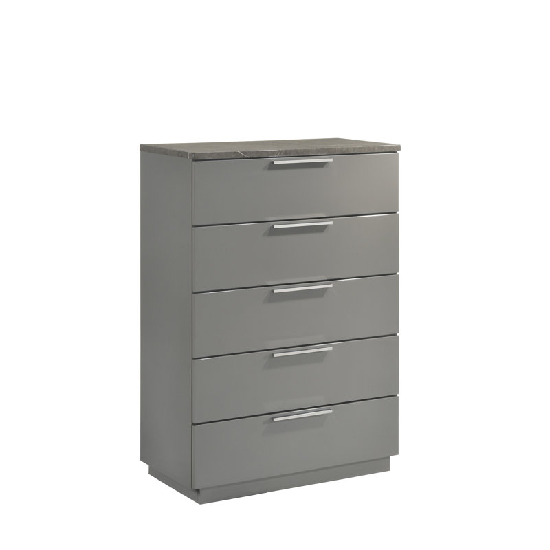 Commode Elara - Finition bicolore très brillante en marbre et laque avec tiroirs spacieux et pieds en métal - Gris