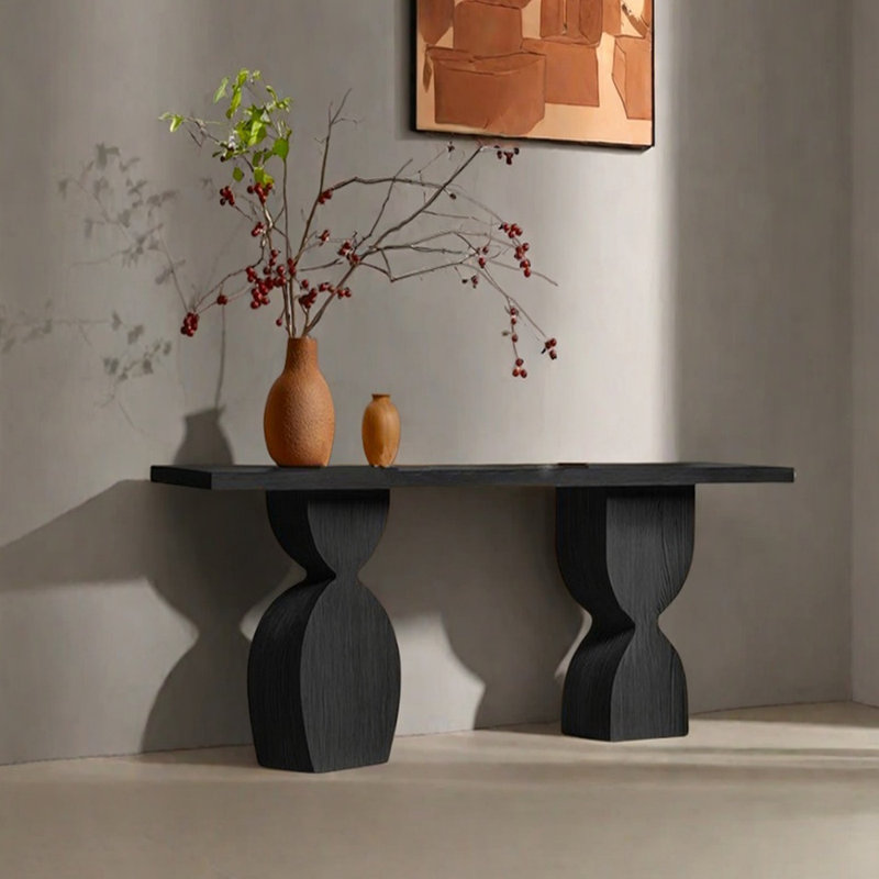 Table d'entrée en bois massif Wabi-Sabi, H 29,5 po x l 47,2 po x P 11,8 po, Noir