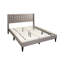 Lit double avec tête de lit en toile de jute brune et motif à losanges, plateforme moderne sans sommier tapissier