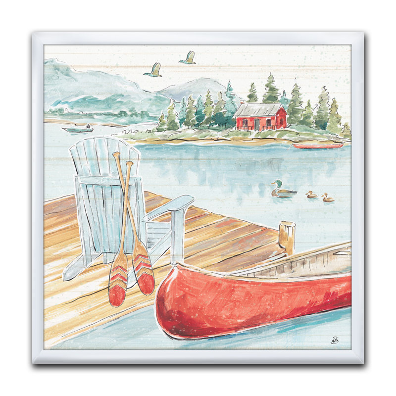« lake house canoës iii », reproduction d’image sur toile, H 30 po x l 30 po x P 1 po, Cadre blanc