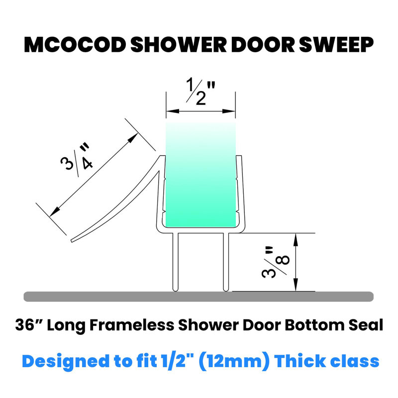 Joint inférieur de porte de douche en polycarbonate 36 "pour verre 1/2" (12mm), paquet simple