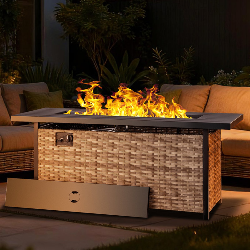 57" Propane Fire Pit Table,50000 Btu Gas Fire Pits Table With Lid &lava Rock& Waterproof Cover