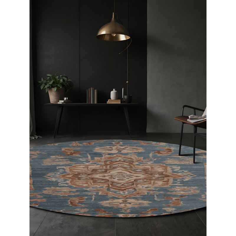 Machine Washable Gray Area Rug, Round 4'