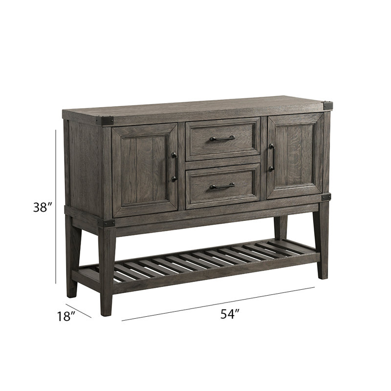 Harpersfield Foundry 54" Wide Server with 2 Cabinets, 2 Drawers, and Shelf, Brushed Pewter