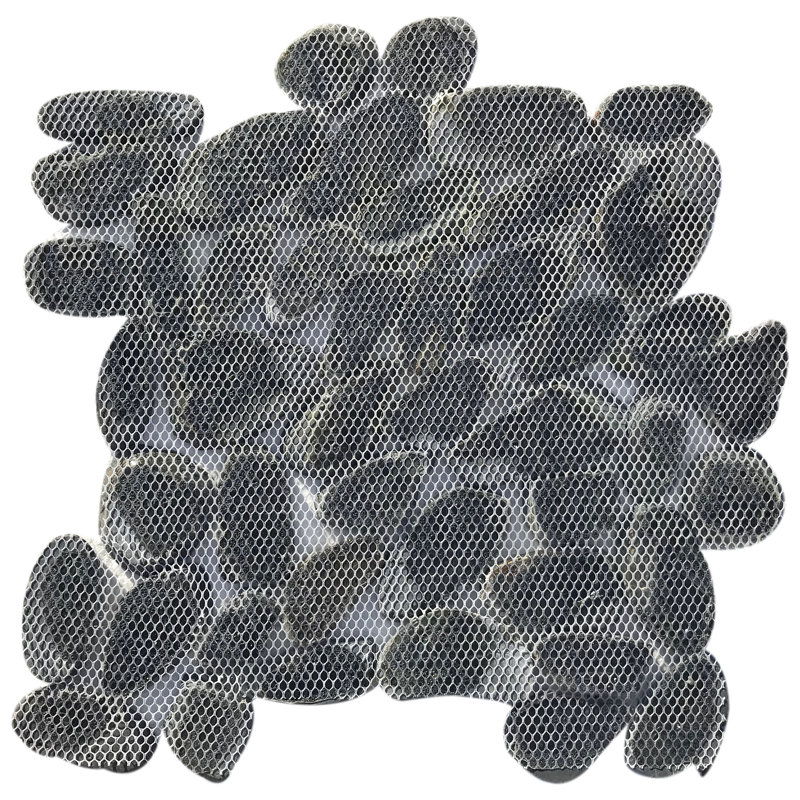 River Sliced Random Sized Stone Pebble Tile in Black