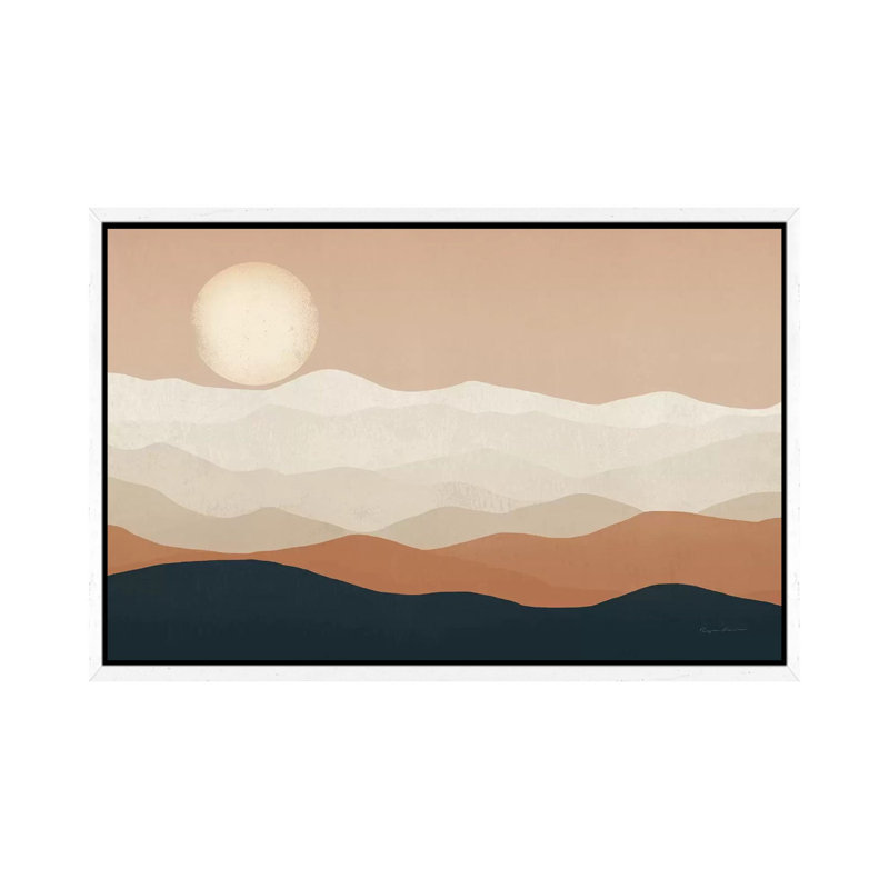 Mojave Mountains And Moon Portrait by Ryan Fowler - Print on Canvas, 45.72cm H x 66.04cm W x 3.81cm D, White Floater Framed