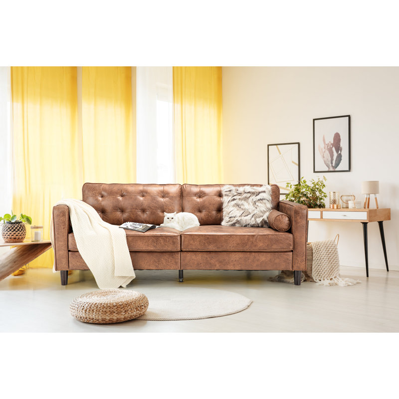 Palardy 4 Seater Faux Leather Sofa, Brown