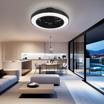 19 In. Indoor Low Profile Ceiling Fan With Light And Remote, Flush Mount Ceiling Fan With Dimmable Lights
