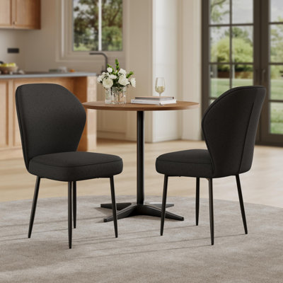 Modern Upholstered Dining Chairs, Set of 2 - Linen Fabric Side Chairs for Kitchen & Dining Room