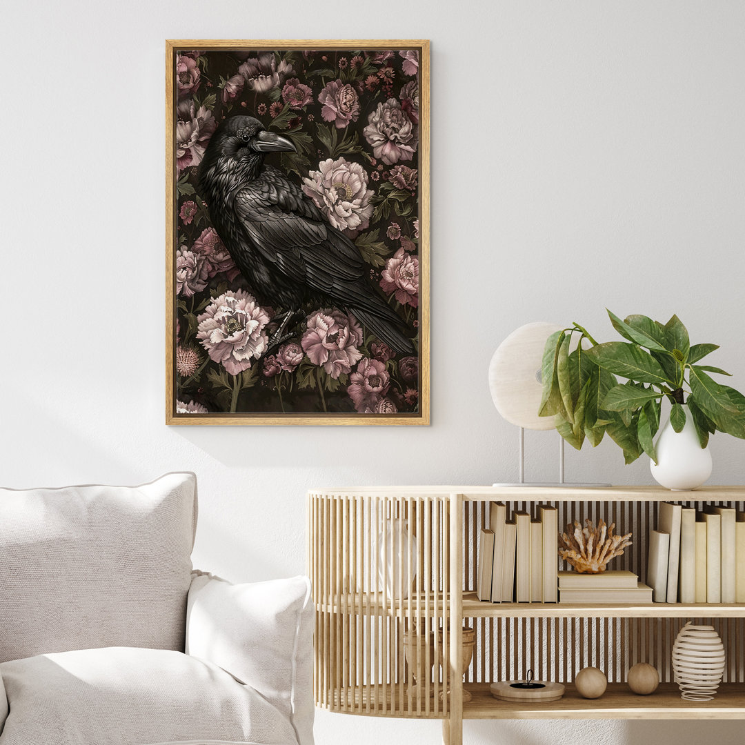 Animals In Flowers " Black Crow Raven Moody Gothic Animals Dark Floral Botanical Artwork Paintings " wall26 Frame 