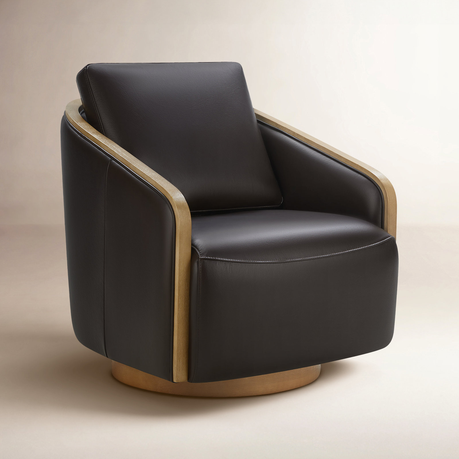 Nieve Genuine Leather Swivel Barrel Chair, Parham Black