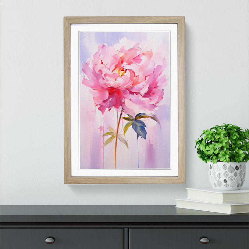 XYZ-FRM-V1223-5073 Peony Flower Gestural No.2 1 Piece Single Picture Frame Wall Art, 64cm H x 46cm W x 2cm D, Oak