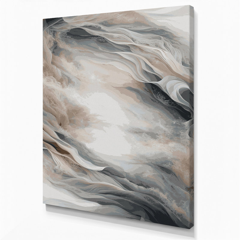 Abstrait paysage 79, art mural sur toile grise, H 20 po x l 16 po