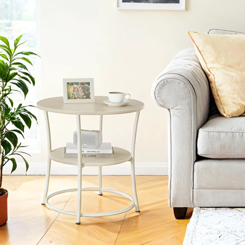 Table de bout avec rangement Rolande, Beige naturel / blanc