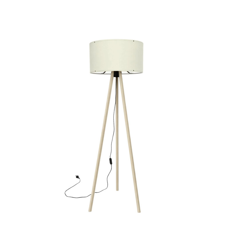 Scandinavian Floor Lamp, Cream & Oak, 15.0 x 55.1 inches | 70% MDF & 30% PVC Fabric | E27 Socket, Max 40W | On/Off Switch on Cable | Elegant & Modern Design for Living Room, Bedroom, & Home Office Decor