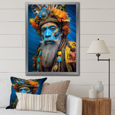 " Portrait Of Wise Guru Man With Blue Face "
