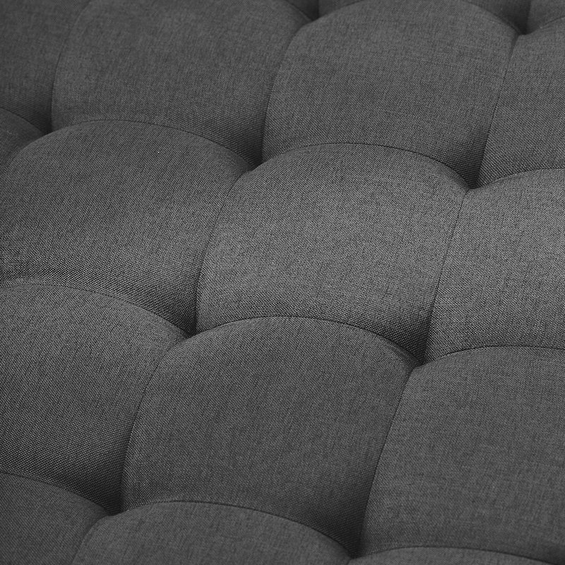 Grande table basse avec repose-pieds carré rembourré en lin capitonné
