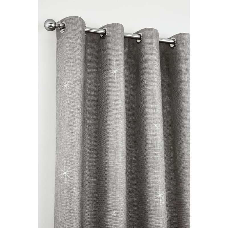 Glamour Weave Eyelet Room Darkening Curtains, Silver, 168 W x 183 D cm