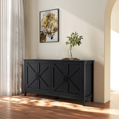 Cabinet With 4 Doors And 4 Open Shelgves,Freestanding Sideboard Storage Cabinet Entryway Floor Cabinet For Living Room Office Bedroom by Gracie Oaks
