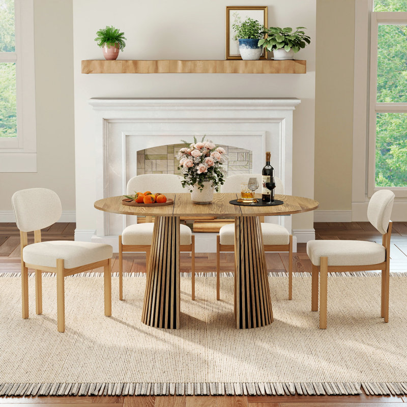 Ensemble de table de salle à manger ovale extensible, table de salle à manger en panneau de fibres à densité moyenne ronde à ovale de 39,37 po à 70,87 po, mobilier de salle à manger de luxe moderne et peu encombrant