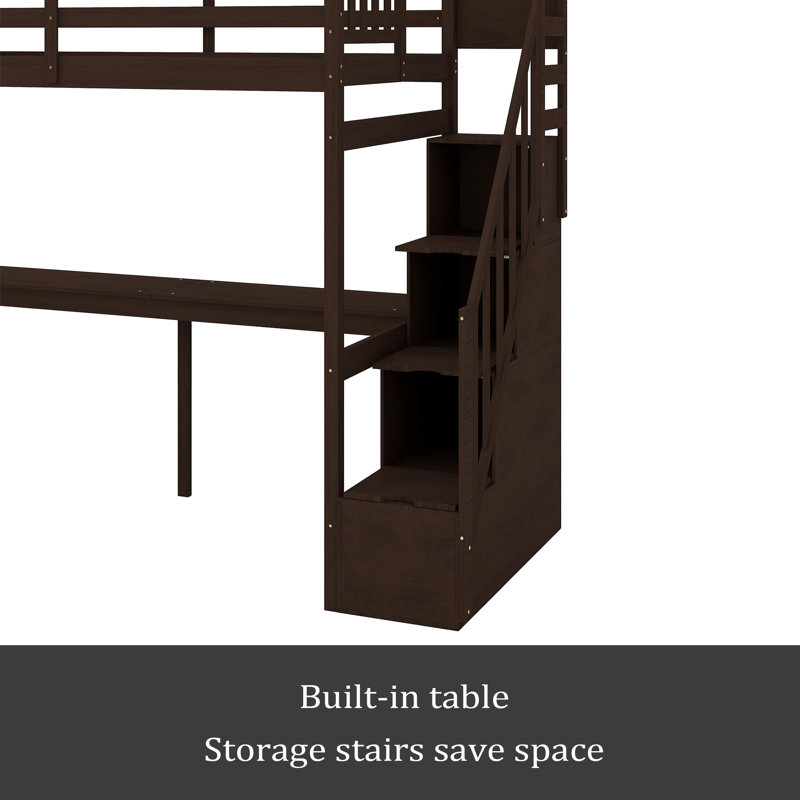 Lit mezzanine simple avec escalier de rangement et bureau intégré, Espresso