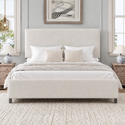 Upholstered Platform Bed With Modern Panel Headboard