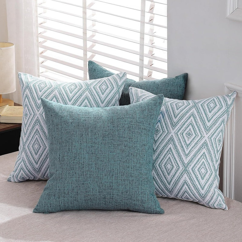 Ensemble de 4 housses de coussin en lin bleu - Coussins décoratifs décoratifs pour canapé, canapé, lit et salon