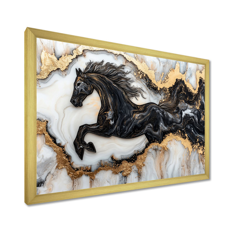Martae «Dark Spirit Of The Stallion Horse I», art mural cheval, Impression d'un seul cadre photo, H 30 po x l 40 po, Doré