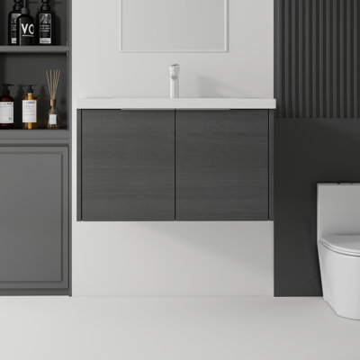 Meuble-lavabo flottant 36 po avec lavabo à porte à fermeture en douceur pour petites salles de bain 36 po