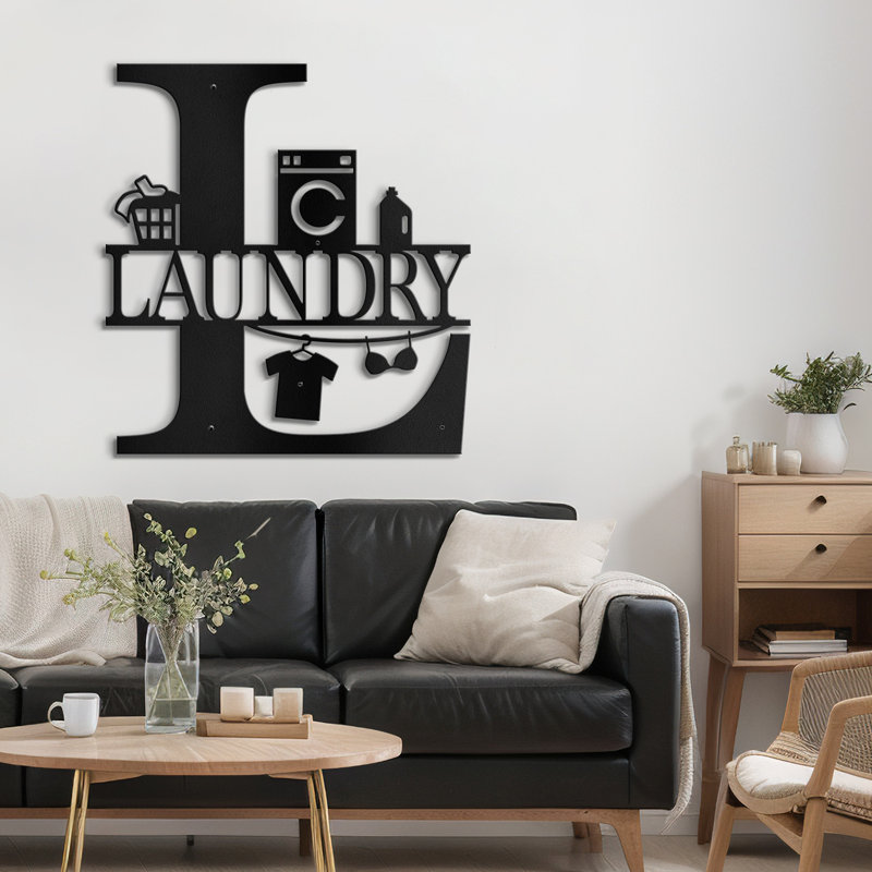 LAUNDRY-Black And Gold Dimensional Iron Wall Sculpture Metal Wall Art Modern Laundry Decor, 12" H x 11.16" W x 0.05" D, Blck