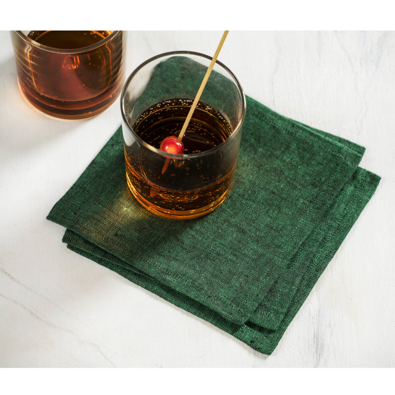 100% Pure Linen Cocktail Napkins - Athena, Forest Green