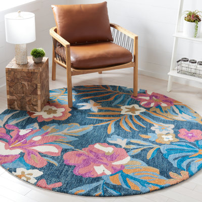 Tapis bleu / rose en laine touffeté à la main Alhambra