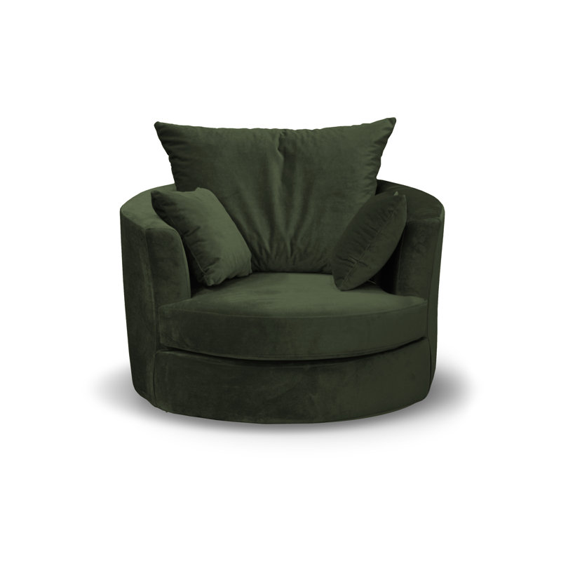Curwood Upholstered Swivel Barrel Chair, Green