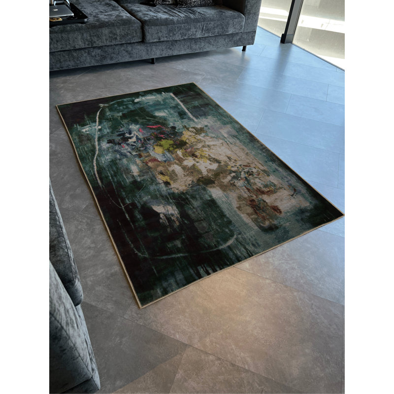 Tapis décoratif vert multicolore à motif abstrait vert, Tapis de couloir 3 pi 3,37 po x 6 pi 6,74 po