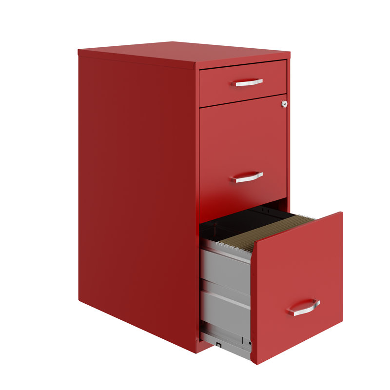 Maegan 3 Drawer Letter Width Vertical Home and Small Office Premiere File Cabinet with Pencil Drawer, Lava Red