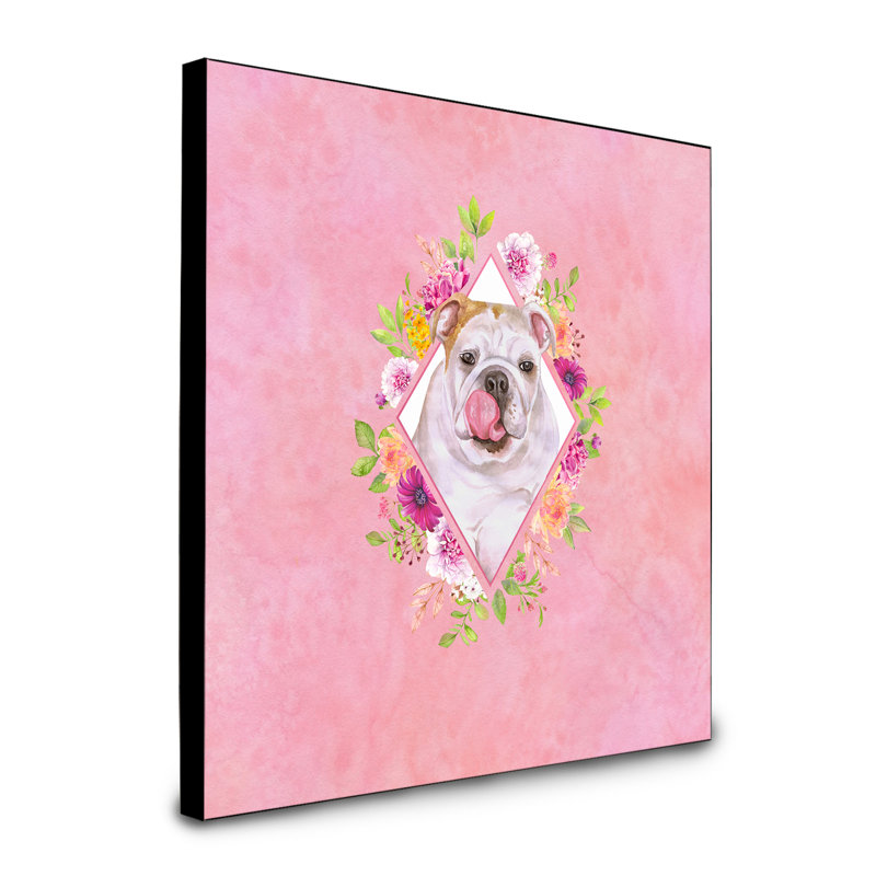 Panneau mural Dollman Flowers, Rose, Bouledogue anglais gris