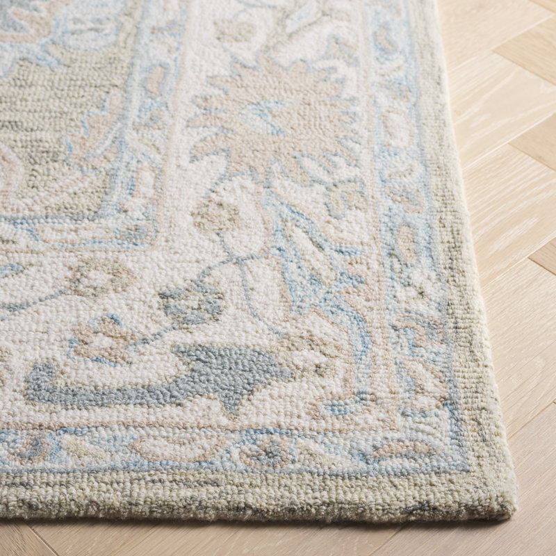 Ivory and Light Gray Handmade Tufted Wool Square Rug