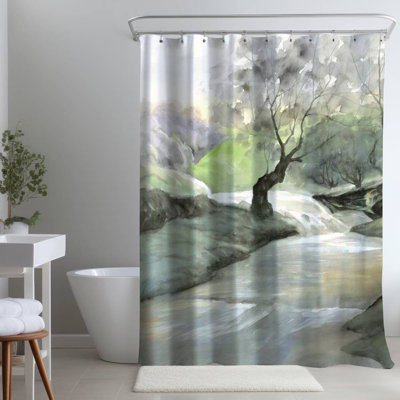 Oasis of Relaxation Bathroom Trees – Polyester Shower Curtain, Dye Sublimation Print, 71" W × 74" L