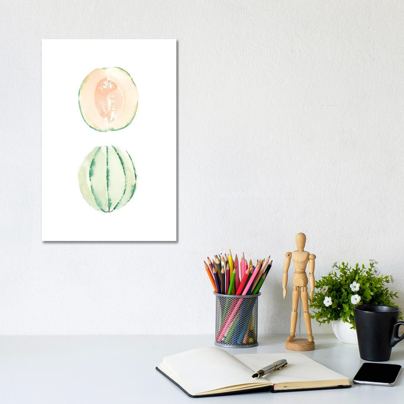 Cantaloupe Slice by Melissa Selmin - Painting on Canvas, Wrapped Canvas, 20.32 cm H x 30.48 cm W