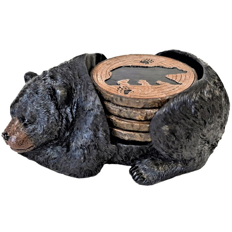 Ensemble de sous-verres en résine ours noir avec support chalet rustique