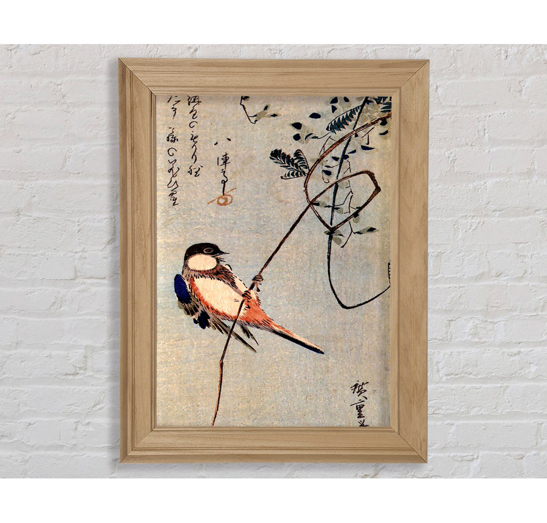 Hiroshige Ein Vogel auf einer Glyzinie Gerahmter Druck