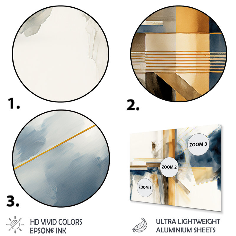 Modern Blue And Gold Abstract IV - Abstract Transitional Metal Wall Art Print, 30" H x 40" W