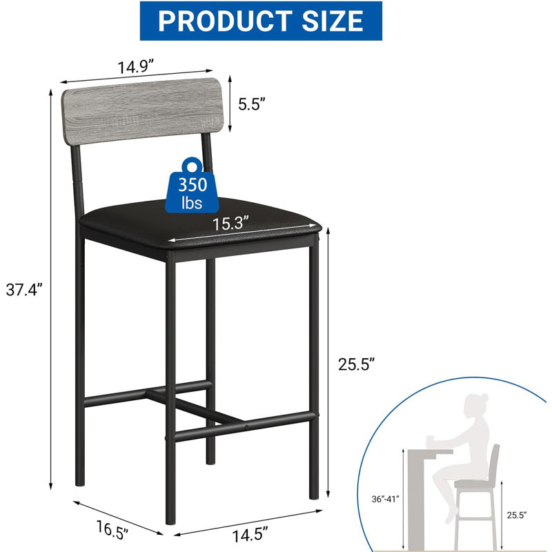Bar Stools Set of 2, Gray, Gray
