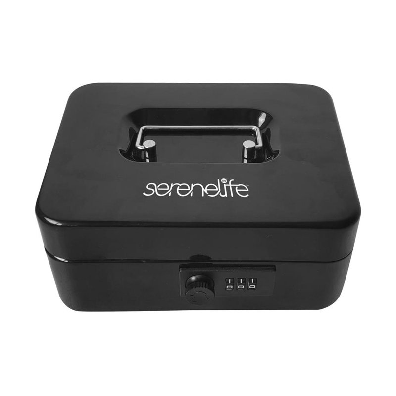 Caisse en métal 8 po avec serrure, coffre-fort avec plateau à argent et serrure sécurisée (noir)