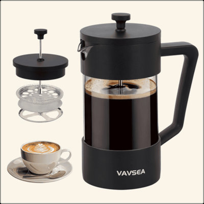 Cafetière à pression française VAVSEA 35Oz, cafetière en verre borosilicaté à haute température pour le camping, va au lave-vaisselle, noir