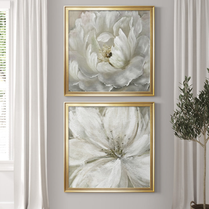 Pivoine parfaite - ensemble de 2 cadres photo sur papier, H 34,5 po x l 69 po x P 1,5 po, Papier encadré doré, Pas de tapis