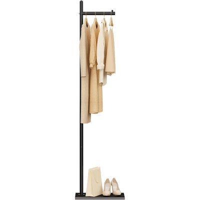 Porte-manteau moderne en métal avec base carrée en pierre, support à vêtements autoportant en forme de L, organisateur d'entrée noir