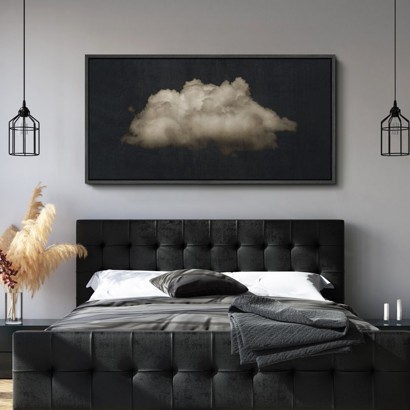Clouds " Moody Black Modern Minimalist Neutral Artwork " - Extra Large Framed Wall Art Canvas Print, 30" H x 60" W, Black